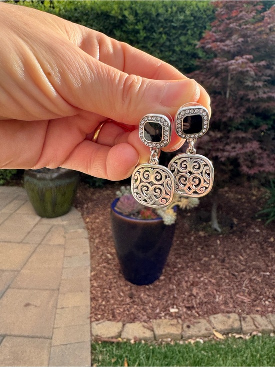 Brighton Jewelry - Brighton Silver-Tone Filigree Drop Earrings with Black Accents